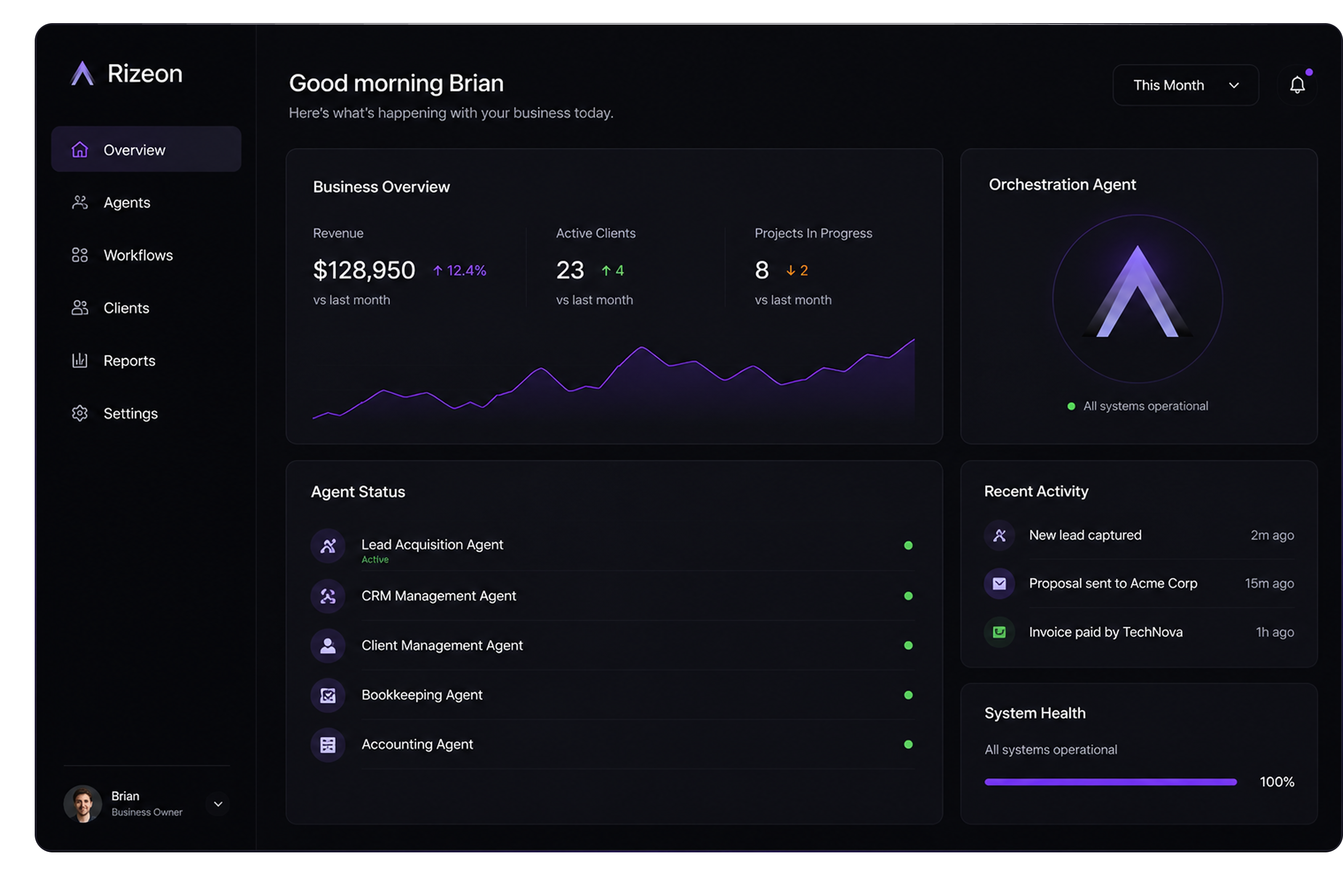 Rizeon AI platform screenshot